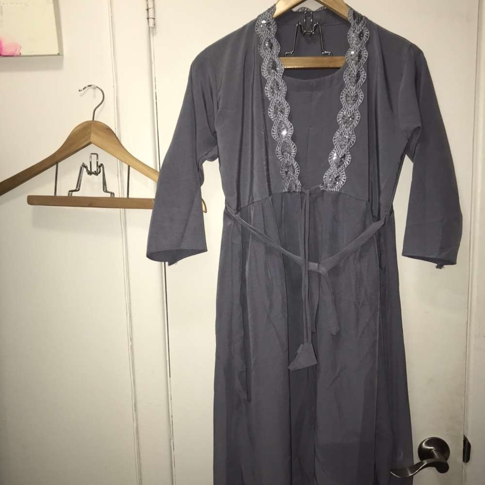 Elegant Gray Lace-Trimmed Robe